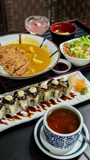 Vegan Chawanmushi, Shiitake Maki, Katsu Curry at Herbivore Japanese Vegetarian Restaurant in Central Singapore