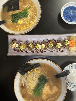 Miso ramen & crispy „Meat“ Sushi   at Herbivore Japanese Vegetarian Restaurant in Central Singapore