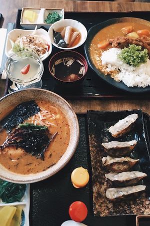 Ramen, gyoza and katsu curry at Herbivore Japanese Vegetarian Restaurant in Central Singapore
