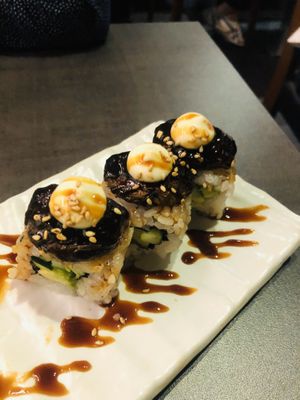 Favourite shiitake mushroom sushi at Herbivore Japanese Vegetarian Restaurant in Central Singapore