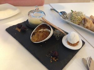 Cashew cheese, smoking under the glass with beer ice cream! at Bellaverde in Mallorca