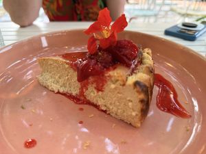 Basque style cheesecake with berry compote   at Bellaverde in Mallorca