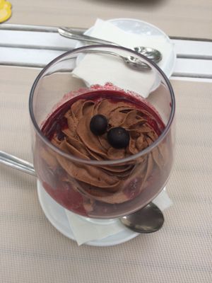 Gingerbread chocolate moose with cherry at Bellaverde in Mallorca