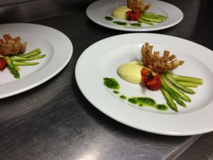Parmesan mousse with rocket salad pesto and wan tan basket at Bellaverde in Mallorca