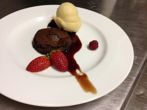 Vegan power fusion!
chocolate cake with pear sorbet and red vine reduction
Any more yummy  at Bellaverde in Mallorca