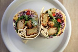 Fried Chick'n Ranch Wrap  at Komo Eats Vegan in Vancouver