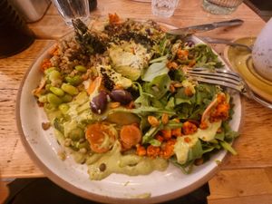 Green goddess salad with extra vegan 
feta at No 33 in Norwich