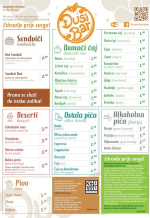 Menu  at Đusi Vitamin Bar in Banja Luka