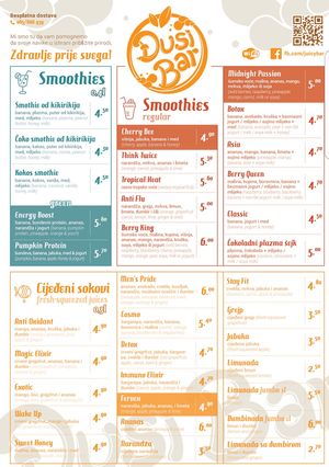 Menu  at Đusi Vitamin Bar in Banja Luka