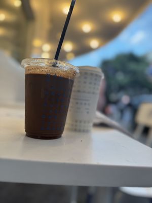 Chocolate de agua hot and cold during a very nice February afternoon   at Churrería El Moro in Mexico City