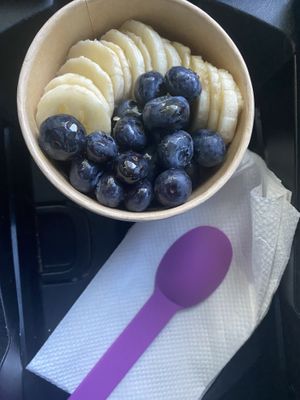 I picked blueberries and bananas as my toppings. Both are fresh    at ah-Sigh-e in Jenks