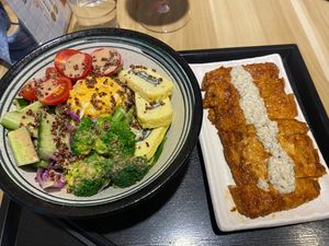 Tofu skin (“herbivore without borders”) with nanban sauce  at Protein Kitchen  in Taipei