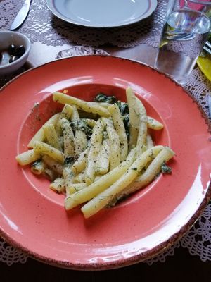Home made pasta with spinach at Lucciola Organic Bistro in Corfu