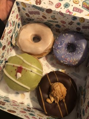 Glazed donuts, matcha donut, chocolate peanut donut   at Jones Donuts in Stuttgart