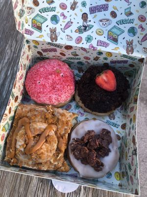 July Special Donuts 🍩 (with holes as I put a birthday-candle inside 😛)  at Jones Donuts in Stuttgart