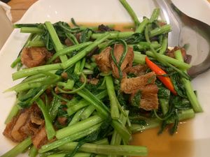 Morning glory with vegan pork  at VEGAN PHUKET in Phuket