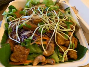 Tempe salad. Not nearly as nice as t he fried Tempe   at VEGAN PHUKET in Phuket