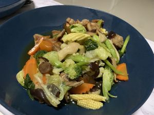 Crispy ‘Pork’ with stir fried vegetables not bad    at VEGAN PHUKET in Phuket