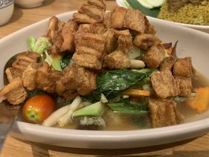 ‘Pork’ with veggies. Ok    at VEGAN PHUKET in Phuket