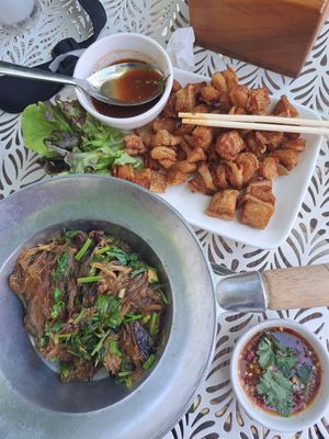 Crispy pork, glass noodles at VEGAN PHUKET in Phuket