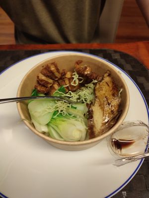 Jade noodles with duck and crispy pork - highly recommend at VEGAN PHUKET in Phuket
