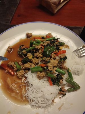 Stir fried holy basil with mince pork at VEGAN PHUKET in Phuket