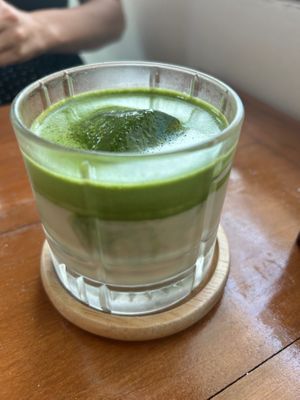 Iced matcha. Nice but the ice cube took up most of the glass, so you get very little. See next pic.  at VEGAN PHUKET in Phuket