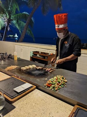 Chef cooked the vegan food on a separate grill at Ayada Maldives in Maguhdhuvaa Island