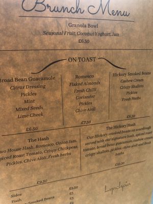 Brunch menu  at Lynchpin in Holywood