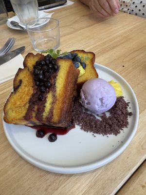 French toast with purple sweet potato ice creamm  at Lynchpin in Holywood