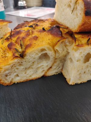 Housemade focaccia at The Climbing Hangar in Sheffield