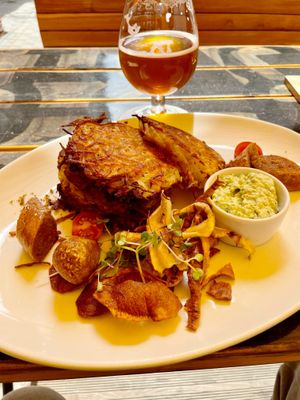  hash brown with a beyond  sausage at Garage in Riga