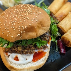 Smokey Bean Burger at Blooming Sprouts 旺盛素食 in Central Singapore