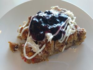 French toast bakery item with blueberries and icing at Vegan Monarch Bakery & Café in Winter Haven