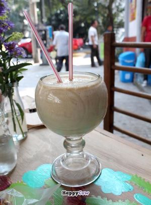 Pan Comido Vegetariano. AMAZING giant vegan banana soy shake :) at Pan Comido - Roma Norte in Mexico City