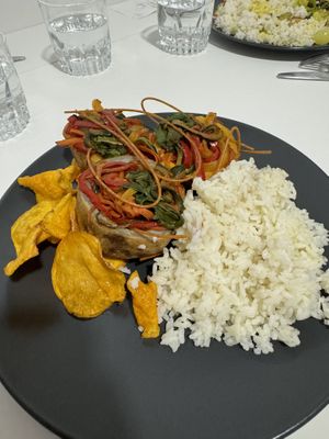  Batata doce recheada com soja e legumes   at Natura Coffee Shop in Praia