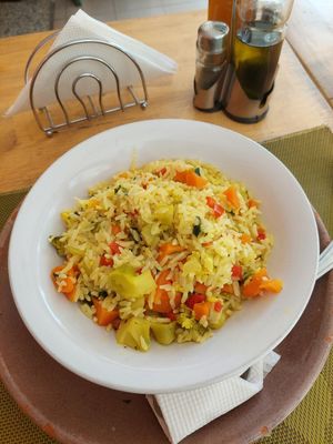 Vegetable risotto (700 $) at Natura Coffee Shop in Praia