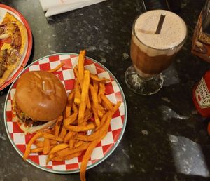 Smashed Biff's Wing Stacker with Sweet Potato Fries and Vegan Chocolate Chip Shake at Frankie & Benny's in Chester