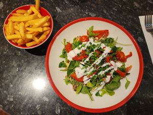 Mediterranean Grain Salad and Skin-on Fries at Frankie & Benny's in Chester