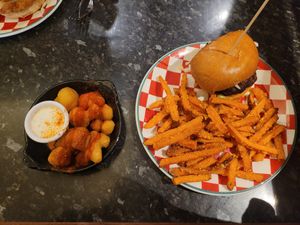 Crispy Cauli Bites and Spicy Black Bean Burger at Frankie & Benny's in Chester