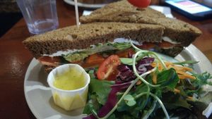 carrot lox and cashew dill cream cheese at Cafe Santropol in Montreal