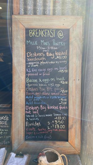 Menu as 13/07/23  at Millie Mae's Pantry in Kangaroo Island