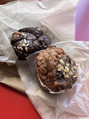 Oat cranberry muffin (left) and chocolate walnut (right)  at Lucid Café in New York City