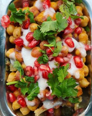 Samosa chaat - a firm favourite  at Vegan Indian in High Wycombe