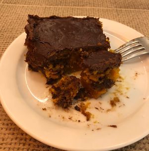 Vegan carrot and chocolate cake  at Amaltea in Barcelona
