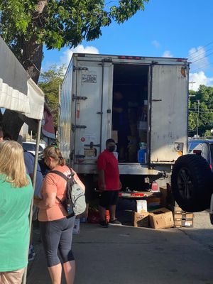 The produce is brought over on a refrigerated truck the morning of the market.  at Vieques Farmers' Market  in Vieques