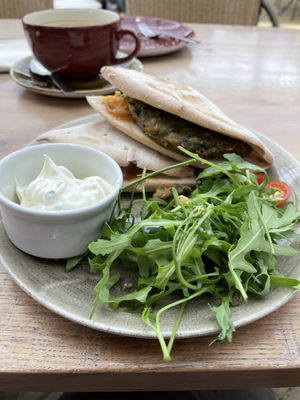 Falafel flatbread with garlic dip   at Rosebourne in Andover