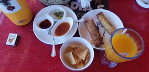 Spring rolls. Asst sauces. Crisps. at Nadia's Chinese Corner in Watamu