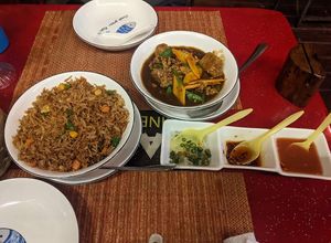 Veg fried rice, tofu with black bean sauce at Nadia's Chinese Corner in Watamu