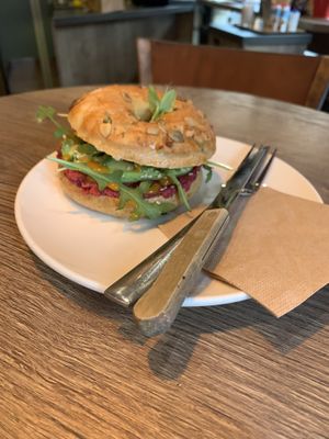 Vegan bagel  at Coyote Coffee & Deli in Budapest